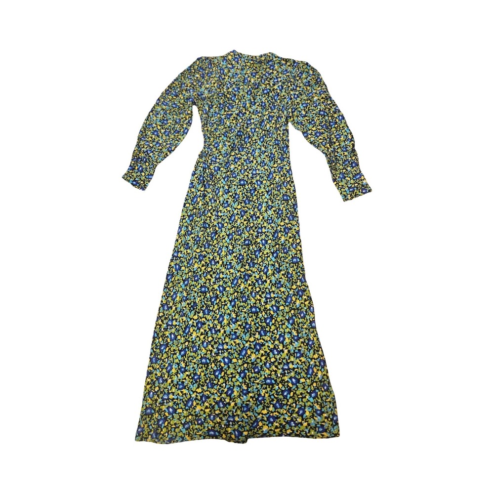 Rails Blue Green Yellow Floral V-Neck Long Sleeve Maxi Dress Womens Size Medium